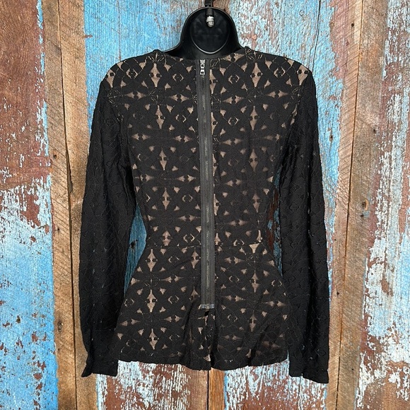 BCBGMAXAZRIA Black Estelle Lace Peplum Top Size XS - Picture 5 of 7